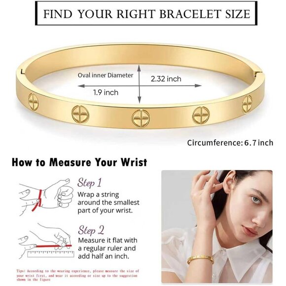 18K Gold-Plated Stainless Steel Love Friendship Bangle Jewelry Gift for Women - Picture 6 of 7